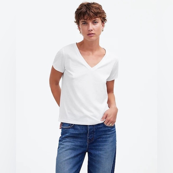 Madewell | 2023 Relaxed Classic 100% Cotton White V-Neck Tee Size Large - Picture 1 of 12